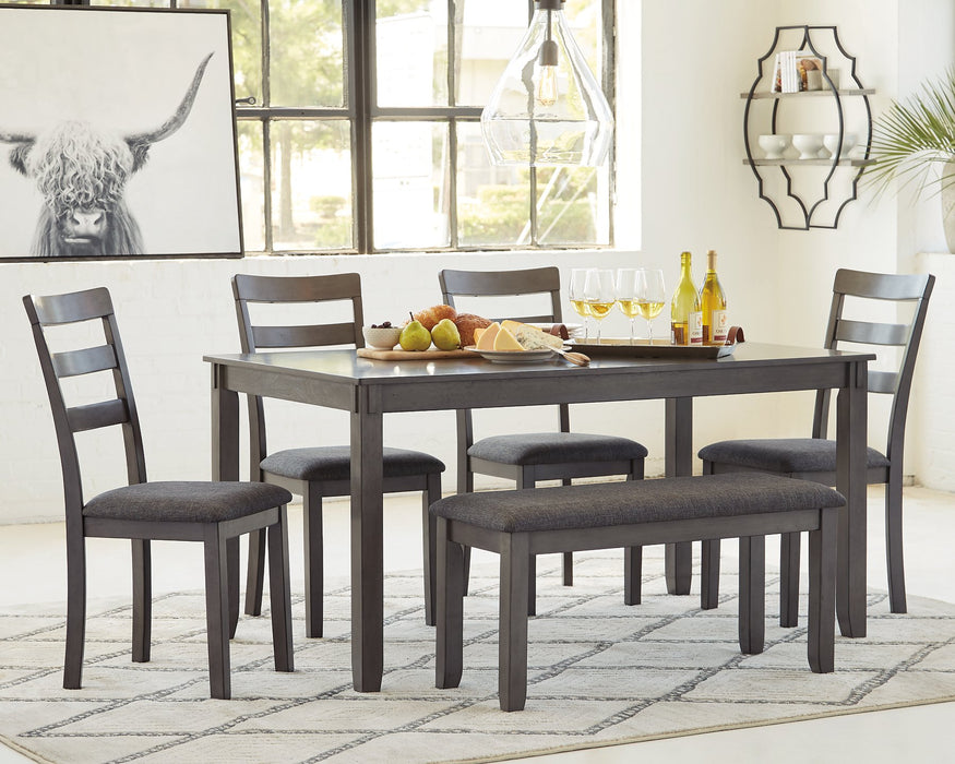 Bridson Dining Table and Chairs with Bench (Set of 6) - The Warehouse Mattresses, Furniture, & More (West Jordan,UT)