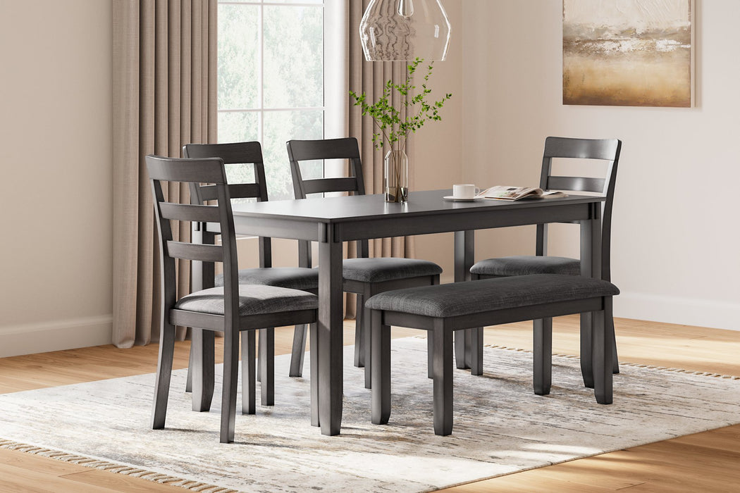 Bridson Dining Table and Chairs with Bench (Set of 6) - The Warehouse Mattresses, Furniture, & More (West Jordan,UT)