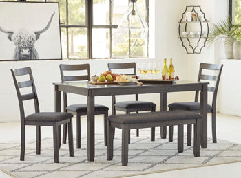 Bridson Dining Table and Chairs with Bench (Set of 6) - The Warehouse Mattresses, Furniture, & More (West Jordan,UT)